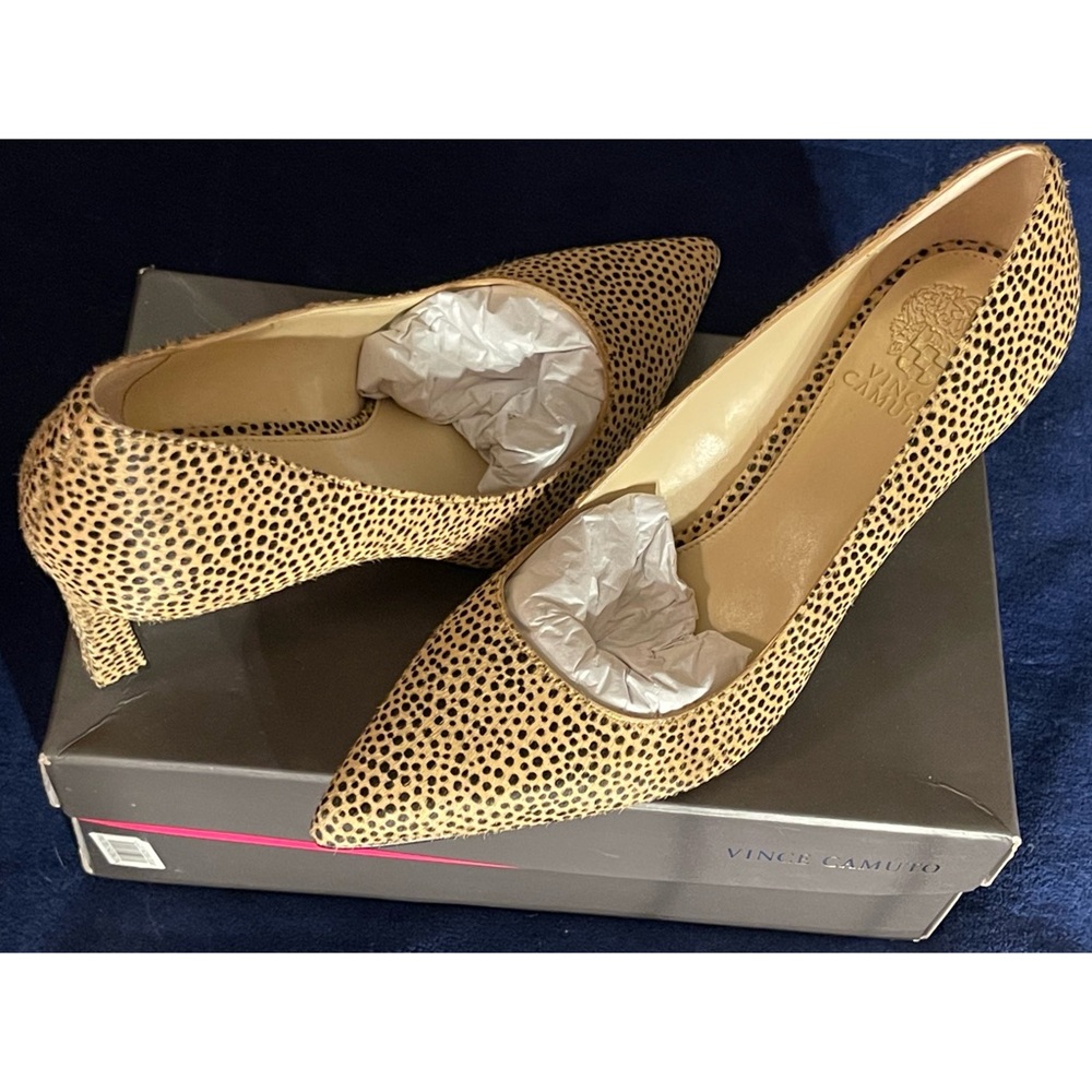 Vince Camuto Natural and Black Spotted Heels With Real Cow’s Fur SZ 10 - Picture 4 of 15